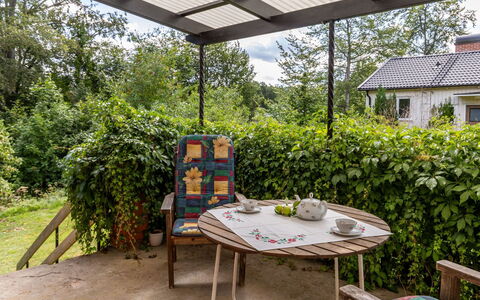 Villa Fröseke: Meubilair, Tuin, Buitenmeubels, Tafel, Struik, Buitentafel, Schaduw, Backyard, Stoel