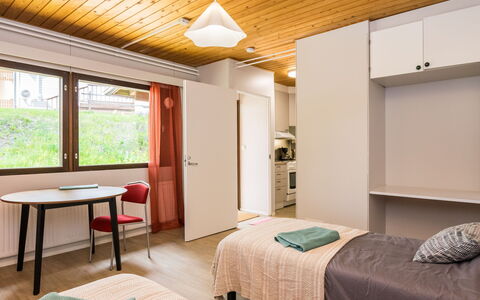 Heinävesi Homes D6: Interieur Ontwerp, Meubilair, Muur, Slaapkamer, Verdieping, Flooring, Bed, Hout, Plafond, Kamer