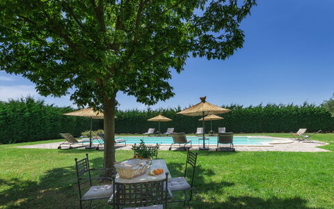 Villa Augusto 10: Buitenmeubels, Zwembad, Tuin, Gazon, Schaduw, Landscaping, Buitentafel, Toevlucht, Werf, Backyard