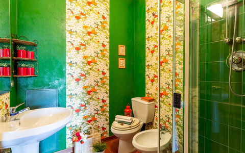 Villa Il Colle di Moriano 8: Groen, Geel, Interieur Ontwerp, Loodgieterswerkinrichting, Badkamer, Oranje, Loodgieter, Tegel, Toilet, Mozaïek