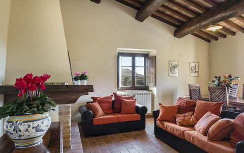 Podere Collelungo 14: Meubilair, Interieur Ontwerp, Flooring, Muur, Hout, Verdieping, Bankstel, Kamer, Tafel, Woonkamer