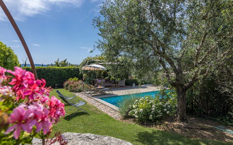 La Capannina 2+2: Blauw, Struik, Tuin, Landscaping, Zwembad, Schaduw, Backyard, Werf, Landgoed, Hacienda
