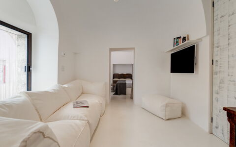 Trullo Santa Pazienza 6+3: Interieur Ontwerp, Flooring, Verdieping, Meubilair, Plafond, Bankstel, Kamer, Woonkamer, Appartement, Huis