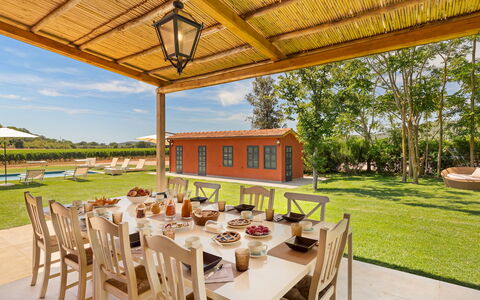 Casale Ansedonia 8+1: Landgoed, Meubilair, Huis, Toevlucht, Tuin, Boerderij, Verblijf, Gazon, Keuken En Eettafel, Eco Hotel