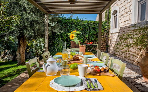 Villa Ramunna 6: Meubilair, Tafel, Stoel, Keuken En Eettafel, Buitenmeubels, Tableware, Tafelkleed, Buitentafel, Interieur Ontwerp, Eetkamer