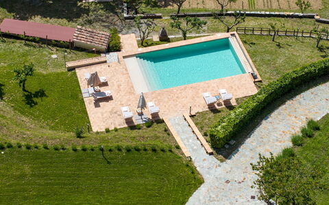 Poggio delle Lumie 6: Zwembad, Tuin, Gazon, Landscaping, Toevlucht, Plantage, Eco Hotel, Backyard, Kunstgras, Buitenmeubels