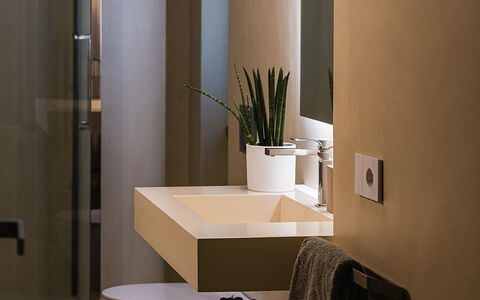Villa Giulia 8: Interieur Ontwerp, Wastafel In De Badkamer, Muur, Flooring, Loodgieterswerkinrichting, Badkamer, Spiegel, Verdieping, Lichte Inrichting, Wastafel