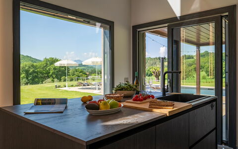 Villa Mamon 6+2: Interieur Ontwerp, Meubilair, Huis, Flooring, Keuken En Eettafel, Countertop, Keuken, Stoel, Kamerplant, Beits