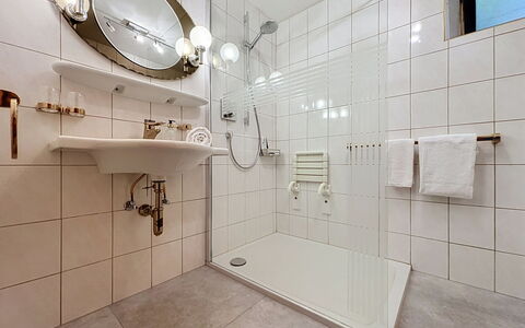 Ferienhaus Christl: Badkamer, Interieur Ontwerp, Loodgieterswerkinrichting, Flooring, Verdieping, Douche, Loodgieter, Wastafel In De Badkamer, Kraan, Douchekop