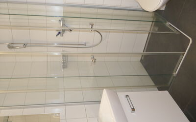 Schwendihus 150.1: Badkamer, Douche, Rechthoek, Materiële Goederen, Loodgieterswerkinrichting, Samengesteld Materiaal, Flooring, Loodgieter