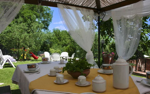 Podere San Bono: Meubilair, Stoel, Tafel, Tafelkleed, Buitenmeubels, Buitentafel, Schaduw, Linens, Tuin, Backyard