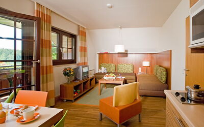 Sonnenresort Maltschacher See 120.2: Kamer, Interieur Ontwerp, Gebouw, Woonkamer, Eigendom, Meubilair, Oranje, Huis, Verdieping, Plafond
