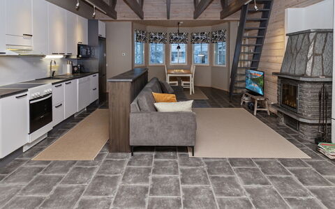 Rukan Taikavuosseli 12 a: Flooring, Verdieping, Hout, Interieur Ontwerp, Meubilair, Woonkamer, Bankstel, Plafond, Appartement, Kamer