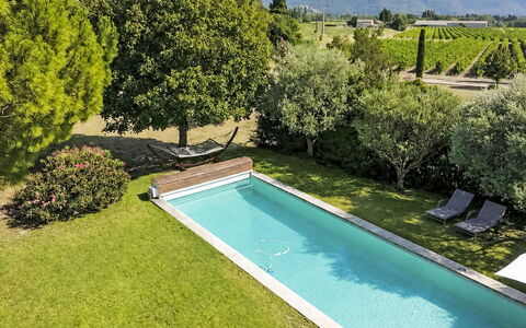 L'Oustaou dei Figo: Zwembad, Tuin, Struik, Backyard, Landscaping, Toevlucht, Schaduw, Waterpartij, Gazon, Landgoed