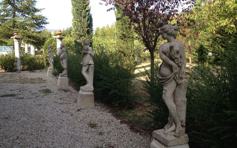 Villa Quattro Mori: Fabriek, Blad, Boom, Lucht, Tempel, Beeldhouwwerk, Standbeeld, Trunk, Kunst, Gras
