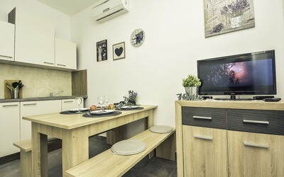 Snježana 103.4: Meubilair, Fotolijst, Tafel, Cabinetry, Countertop, Gebouw, Keuken, Interieur Ontwerp, Huishoudapparatuur, Flooring