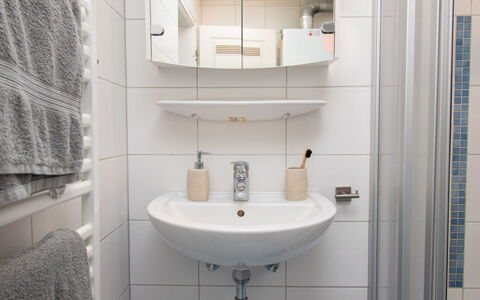 Fischerstube: Spiegel, Wastafel, Kraan, Loodgieterswerkinrichting, Wastafel In De Badkamer, Badkamer, Purper, Interieur Ontwerp, Verdieping, Lijn