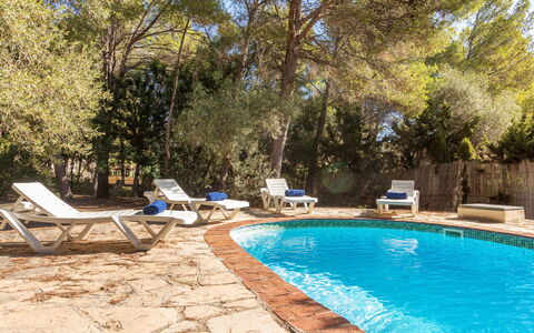 Villa Pinos: Blauw, Zwembad, Buitenmeubels, Schaduw, Toevlucht, Landscaping, Eco Hotel, Stoel, Hotel, Backyard